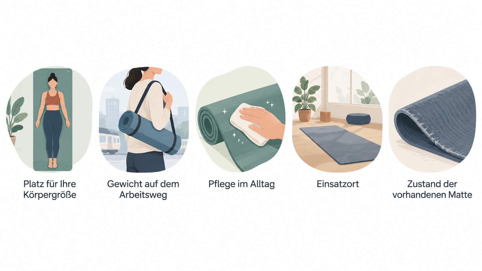 Eine nummerierte Checkliste mit den drei im Abschnitt genannten Fragen zur kurzen Bestandsaufnahme der vorhandenen Matte zeigen.