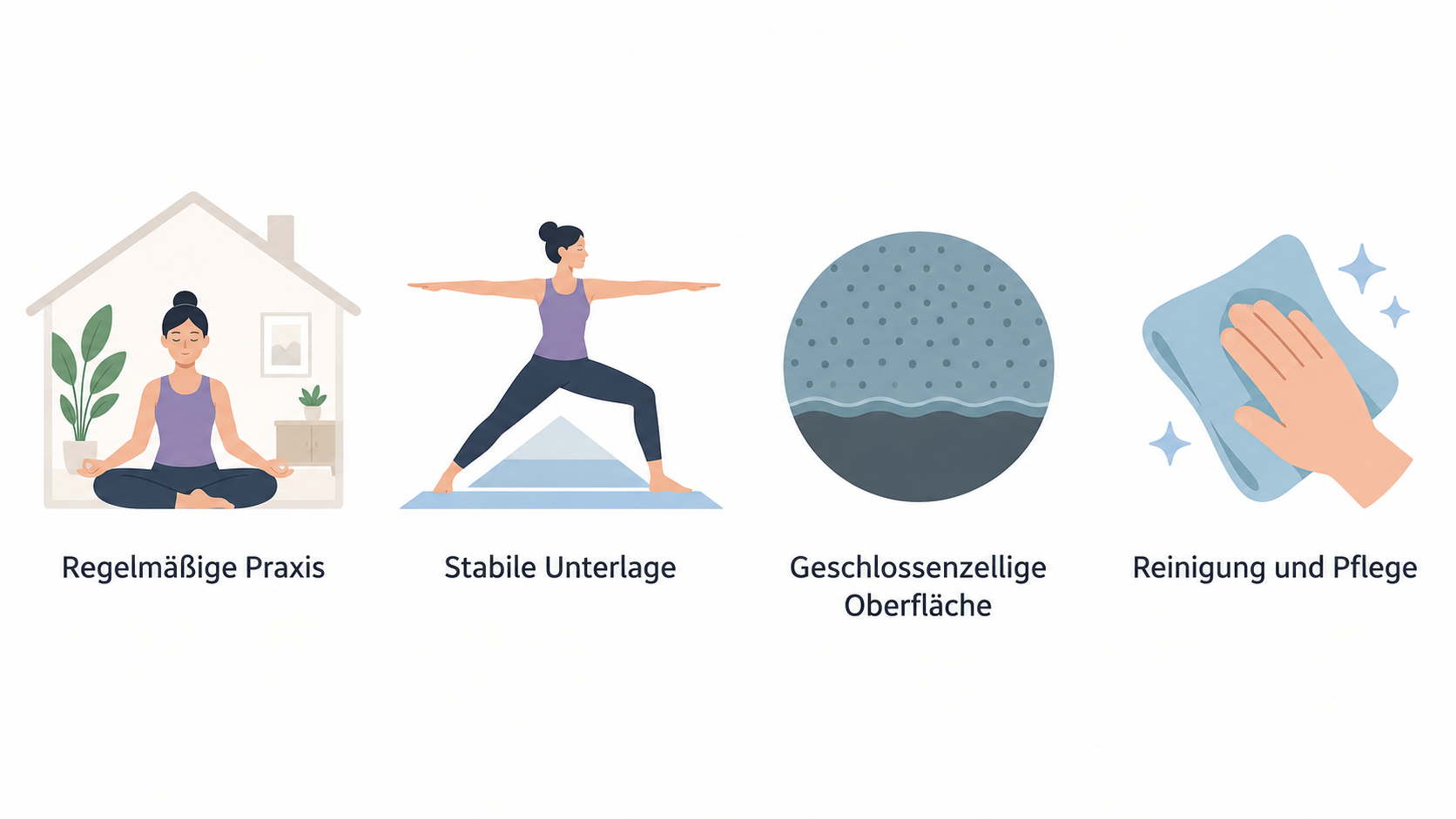 Show one horizontal row of three simple icons labeled “Stabilität”, “Pflege” and “Langlebigkeit”, the benefits described in this section.